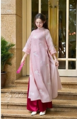 Áo dài truyền thống tay viền thêu hoa