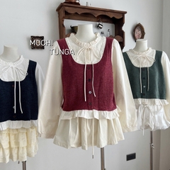 Áo kiểu bèo tay dài pha nhung