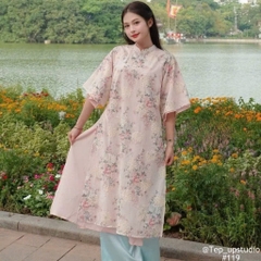 Áo dài cát tiên thô boi hoa