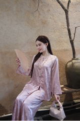Lam gấm trúc cổ tròn cúc ngọc
