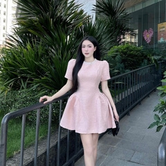 Đầm dạ cổ tròn xoè sang trọng dáng ngắn
