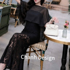 Đầm thiết kế 2 dây ren kèm áo choàng voan