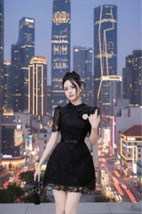 Đầm cổ sơ mi ren chân chữ A