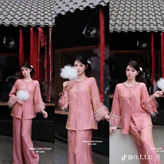 Đồ lam lụa cổ áo thắt bím 
cổ tay sợi tua