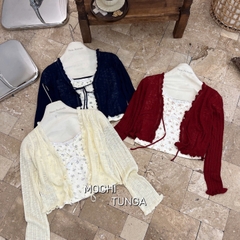 Áo kiểu set khoác cột dây áo hoa nhí