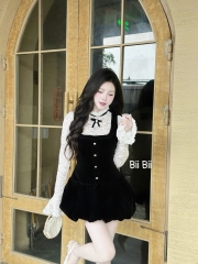 Đầm nhung tay dài phối ren cao cấp