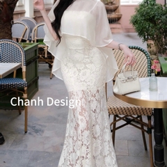 Đầm thiết kế 2 dây ren kèm áo choàng voan