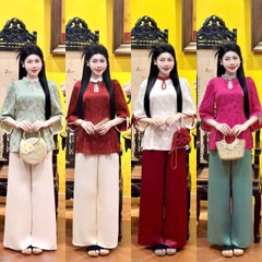 Bộ lam cổ bầu tay lửng +
 nơ