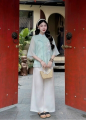 Bộ lam thêu phụng tơ đính ngọc