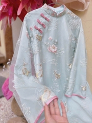 Áo dài cá sen cổ tàu 3 khuy