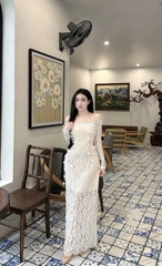 Đầm thiết kế trễ vai tay dài body ren hoa
