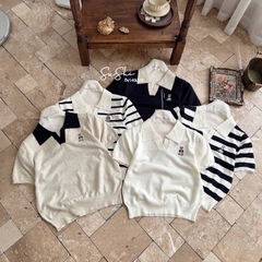 Áo len cổ V thêu gấu