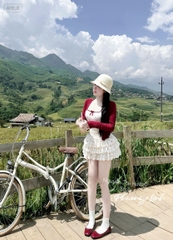 Đầm 2 dây nơ tầng kèm khoác pl