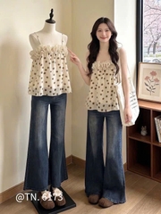 Áo kiểu chấm bi 2 dây voan bông