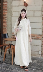 Áo dài tơ lông cổ bèo tay nơ