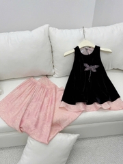 Set đồ lam áo nhung thêu chuồn chuồn đá quần lụa