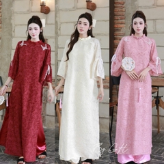 Áo dài tơ lông cổ bèo tay nơ