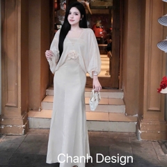 Đầm thiết kế lụa áo choàng nơ hoa
