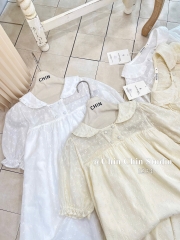 Set áo váy babydoll tay phồng thêu hoa kèm quần