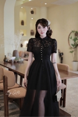 Đàm ren khuy ngọc phối tơ cổ tàu