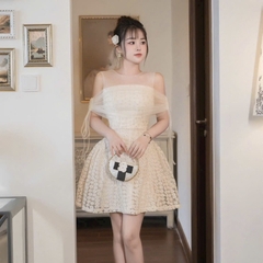 Đầm thiết kế cao cấp ren hoa cúc phối lưới
