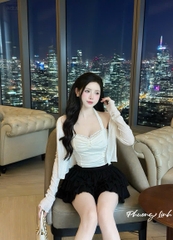 Set áo dây cổ kèm khoác chân váy tầng