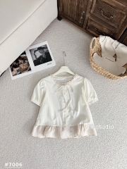 Áo kiểu somi babydoll cổ bèo thắt nơ