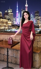 Đầm lụa chéo vai tag đá