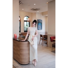 Đầm thiết kế ôm body phối lụa tay ngắn