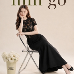 Đầm thiết kế ren body cổ tròn dáng dài thanh lịch