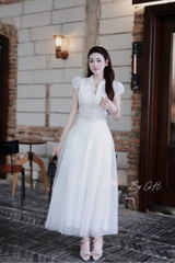 Đầm ren cổ bè tùng lưới H