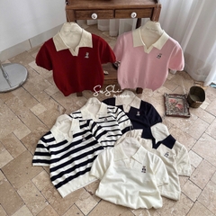 Áo len cổ V thêu gấu