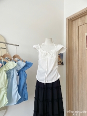 Áo kiểu cột dây nơ nhún tay canh tiên