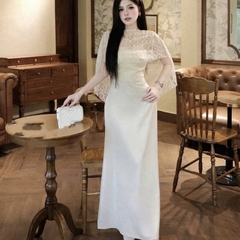 Đầm thiết kế lụa 2 dây kèm áo choàng ren
