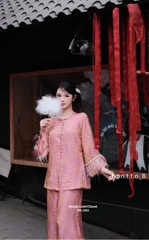 Đồ lam lụa cổ áo thắt bím 
cổ tay sợi tua