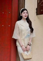 Bộ lam thêu phụng tơ đính ngọc