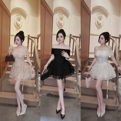 Đầm thiết kế trễ vai hoa eo tùng xoè