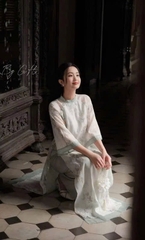 Áo dài voan tơ thêu xanh ngọc