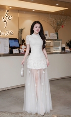 Đầm thiết kế cổ tròn kèm voan mỏng