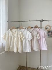 Áo kiểu babydoll thêu hoa cổ bèo cột nơ
