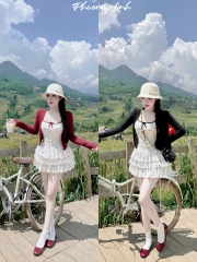 Đầm 2 dây nơ tầng kèm khoác pl