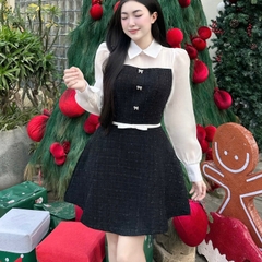 Đầm thiết kế dạ cao cấp phối tơ sang chảnh