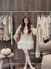 Đầm tay phồng phối ren tầng