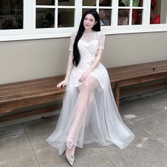 Đầm thiết kế ren voan thắt eo nơ hoa