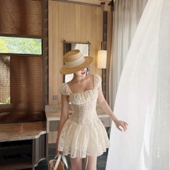 Đầm thiết kế 2 dây cột nơ ngực dáng ngắn