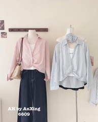 Áo kiểu sơ mi tay dài kèm áo thun 3 lỗ