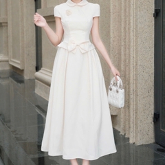 Đầm cổ sen thiết kế kín đáo đi tiệc sang chảng dáng dài cao cấp