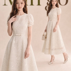 Đầm thiết kế kim sa nơ tay nơ eo dáng dài