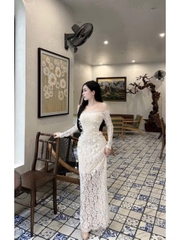 Đầm thiết kế trễ vai tay dài body ren hoa