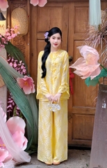 Đồ lam tơ ánh nút ngọc thắt nơ